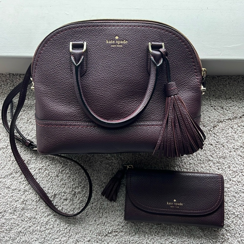 Kate Spade Plum Leather Handbag and matching wallet